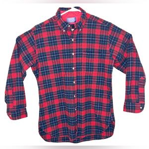 Vintage Pendleton Virgin Wool Flannel Plaid Button Up Men's Size Large Red USA